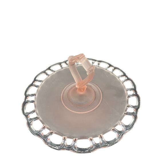 Vintage Pink Frosted Glass Serving Tray with Center Handle - Picture 1 of 4